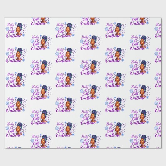 ベビーアフロ女性クリスマス外は寒い美しい ラッピングペーパー (フラット)