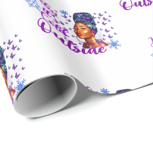 ベビーアフロ女性クリスマス外は寒い美しい ラッピングペーパー (ロールコーナー)