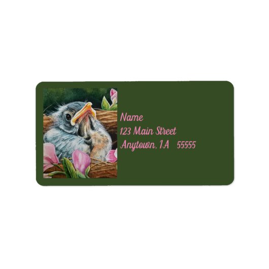 ベビーアメリカンロビンバードインネストウォーターカラーアート ラベル (正面)