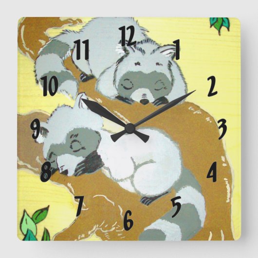 ベビーアライグマスリープ スクエア壁時計 (正面)