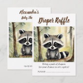 ベビーアライグマ赤ちゃんシャワーおむつラッフル エンクロージャーカード (正面/裏面)