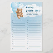ベビーアルファベットネームレースブルーベアーベビーシャワーゲーム チラシ (正面)