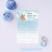 ベビーアルファベットネームレースブルーベアーベビーシャワーゲーム チラシ (シングル)