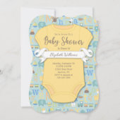 ベビーアルファベットABCイエローブルーベビーシャワー 招待状 (正面)