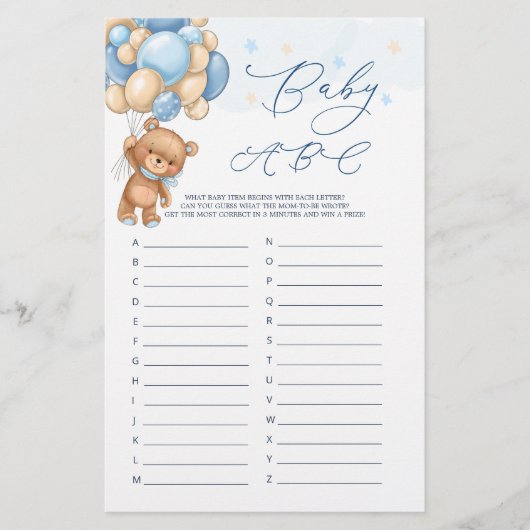 ベビーアルファベットABCゲームテディベア赤ちゃんシャワー (正面)