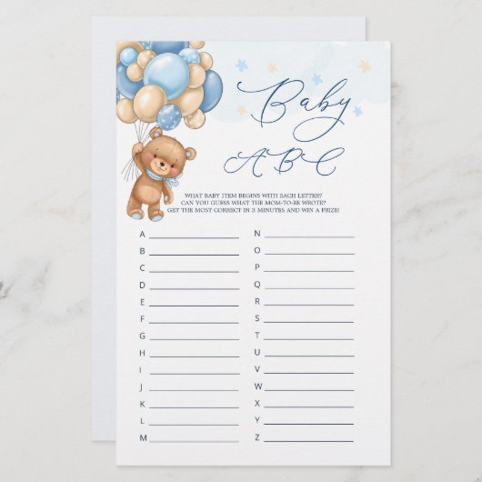 ベビーアルファベットABCゲームテディベア赤ちゃんシャワー (正面/裏面)