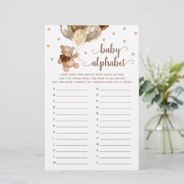 ベビーアルファベットABCゲーム赤ちゃんシャワーテディベア (スタンド正面)