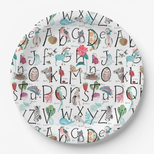 ベビーアルファベットABCベビーシャワー招待状 ペーパープレート (正面)