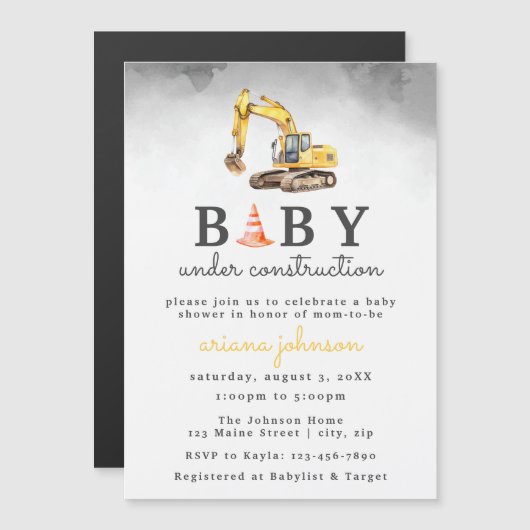 ベビーアンダー建築ボーイベビーシャワー マグネット招待状 (正面/裏面)