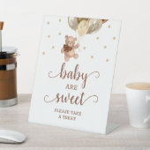 ベビーアーススイートテディベアブラウン金ゴールドデザートテーブル 台座サイン (インサイチュ)