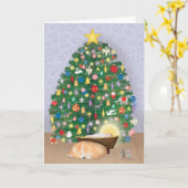 ベビーイエスとコルギとクリスマスツリーカード カード (黄色い花)