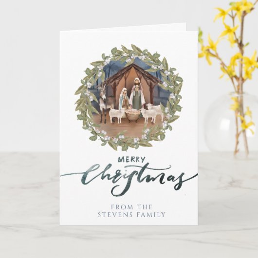 ベビーイエスのマンガー出生折り畳み写真 カード (黄色い花)