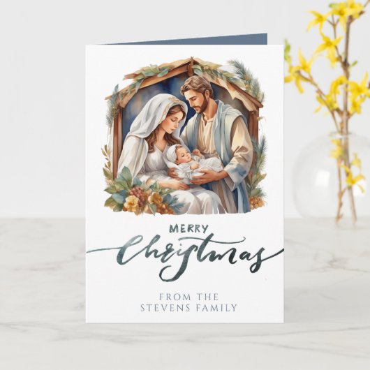 ベビーイエスのマンガー出生折り畳み写真 カード (黄色い花)