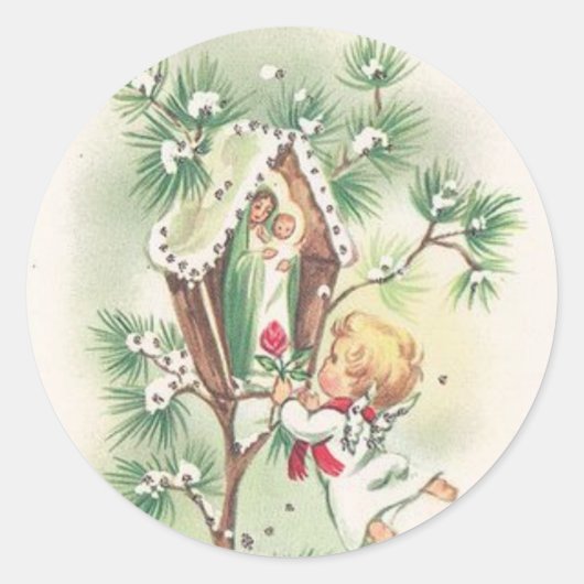 ベビーイエスマンガークリスマスベルズリボン ラウンドシール (正面)