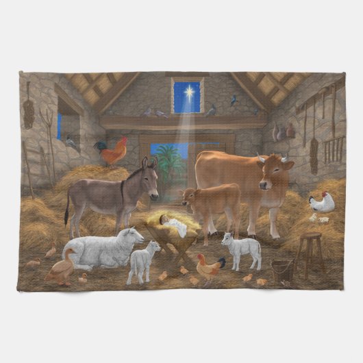 ベビーイエスマンガーホーリーナイトクリスマス出生 キッチンタオル (横)