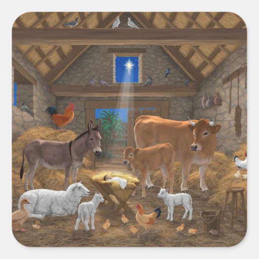 ベビーイエスマンガーホーリーナイトクリスマス出生 スクエアシール (正面)