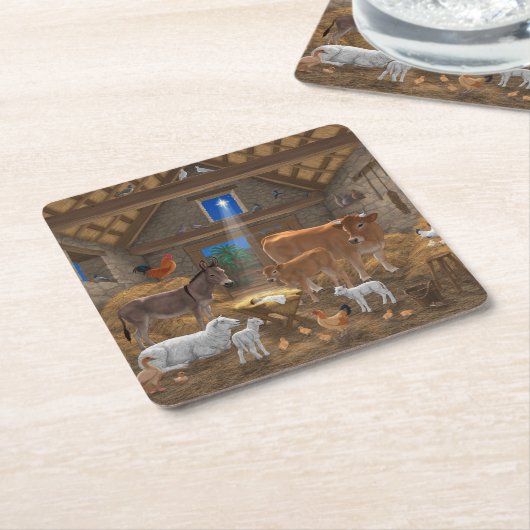 ベビーイエスマンガーホーリーナイトクリスマス出生 スクエアペーパーコースター (アングル)