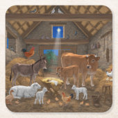 ベビーイエスマンガーホーリーナイトクリスマス出生 スクエアペーパーコースター (正面)