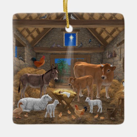 ベビーイエスマンガーホーリーナイトクリスマス出生 セラミックオーナメント (正面)