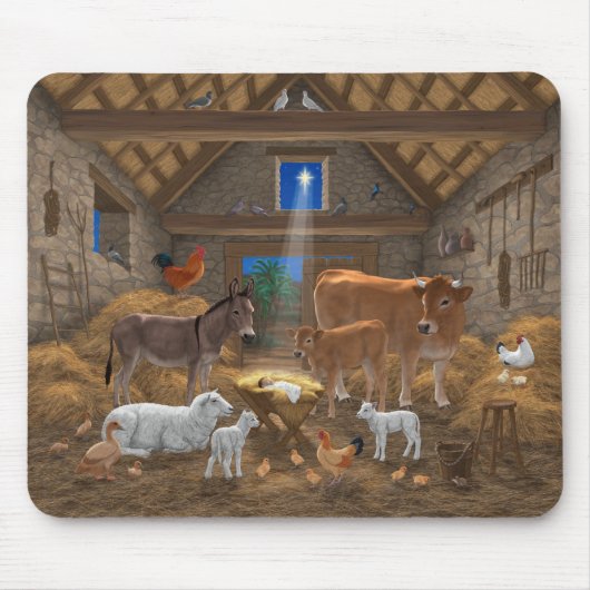 ベビーイエスマンガーホーリーナイトクリスマス出生 マウスパッド (正面)