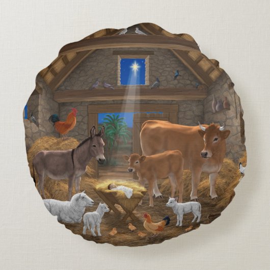 ベビーイエスマンガーホーリーナイトクリスマス出生 ラウンドクッション (裏面)