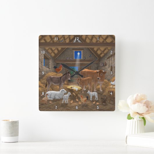 ベビーイエスマンジャーホーリーナイトクリスマス出生 スクエア壁時計 (ホーム)