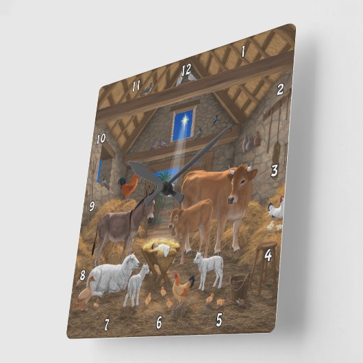 ベビーイエスマンジャーホーリーナイトクリスマス出生 スクエア壁時計 (傾斜)