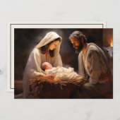 ベビーイエスメリージョセフ出生メリークリスマス シーズンカード (正面/裏面)