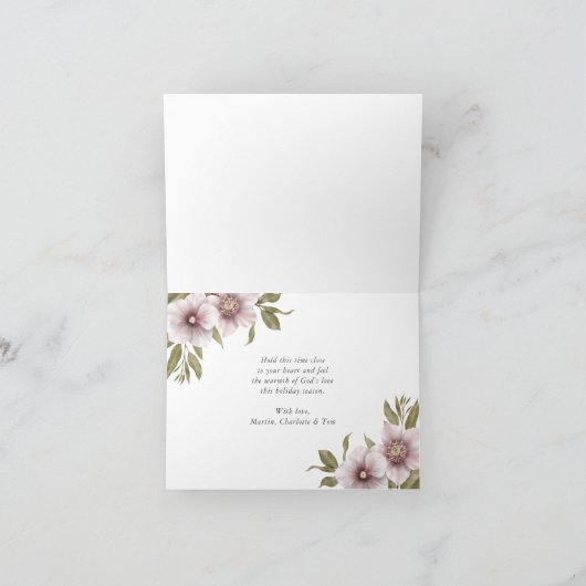 ベビーイエス出生シーンクリスチャンクリスマス シーズンカード (内部)