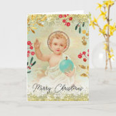 ベビーイエス宗教的クリスマスカード カード (黄色い花)