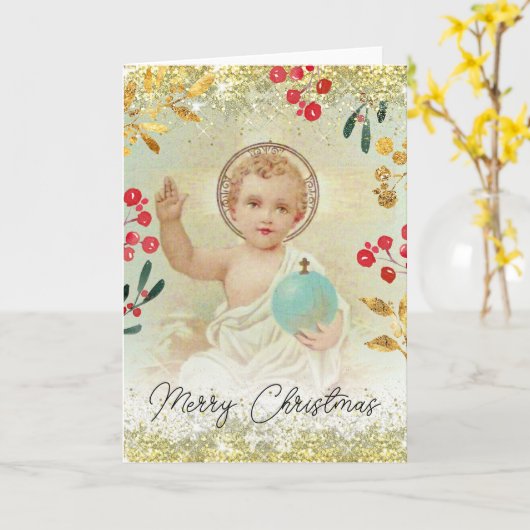 ベビーイエス宗教的クリスマスカード カード (黄色い花)