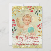 ベビーイエス宗教的ヴィンテージクリスマスカード カード (正面)