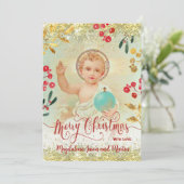 ベビーイエス宗教的ヴィンテージクリスマスカード カード (スタンド正面)