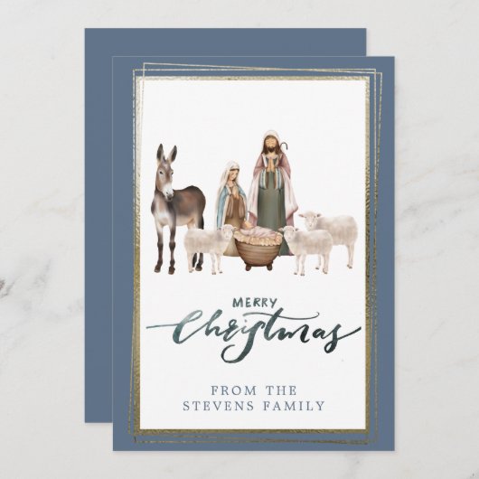 ベビーイエス・イン・ザ・マンガー出生写真クリスマス 招待状 (正面/裏面)