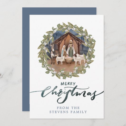 ベビーイエス・イン・ザ・マンガー出生写真クリスマス 招待状 (正面/裏面)