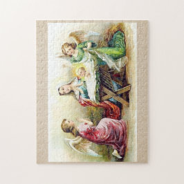 ベビーイエス・キリストおよびメリーを囲むヴィンテージの天使 ジグソーパズル