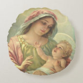 ベビーイエス・キリストを握っている賛美された聖母マリア ラウンドクッション (正面)