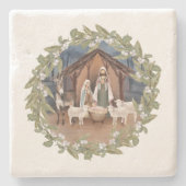 ベビーイエズインザマンガー出生ラッピング紙R ストーンコースター (正面)