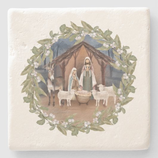 ベビーイエズインザマンガー出生ラッピング紙R ストーンコースター (正面)