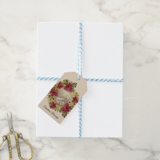 ベビーイエズクリスマスフローラ宗教リース ギフトタグ (より糸付き)