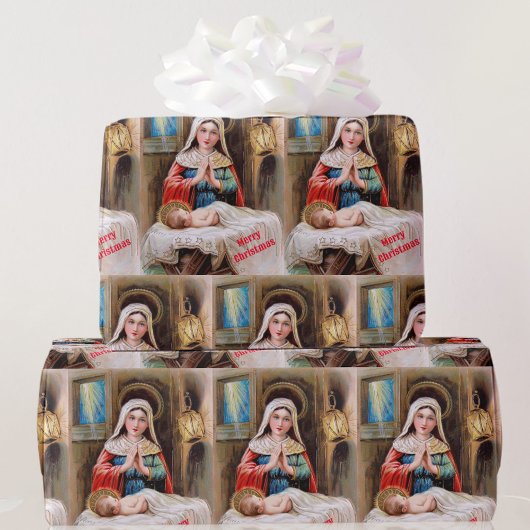 ベビーイエズスヴィンテージカードの複製を持つメアリー ラッピングペーパー