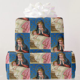 ベビーイエズスヴィンテージカードの複製を持つメアリー ラッピングペーパー