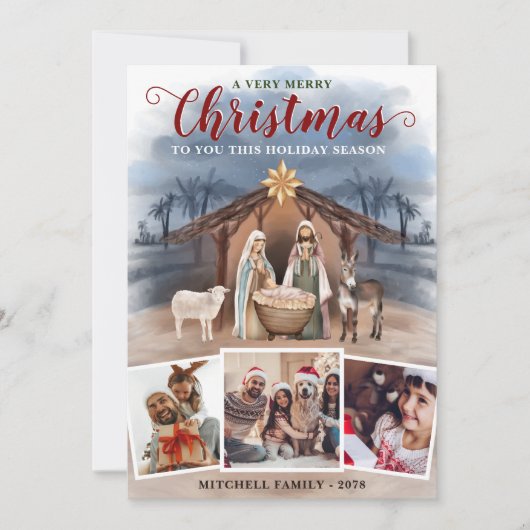 ベビーイエズス出生シーンフォトコラージュクリスマス シーズンカード (正面)