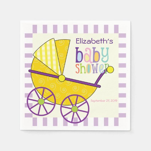 ベビーイエローキャリッジ生まれたばかりの乳児ベビーシャワー スタンダードカクテルナプキン (正面)
