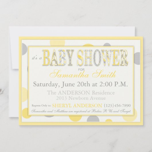 ベビーイエローグレードットベビーシャワー 招待状 (裏面)