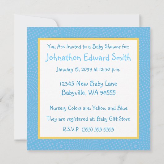 ベビーイエローチックブルーフォトベビーシャワー 招待状 (裏面)