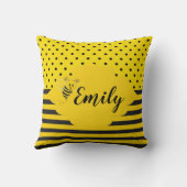 ベビーイエローブラックのまわりにストライプの水玉模様 クッション (裏面)