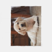 ベビーイエローラブラドール子犬の腹に置く フリースブランケット (正面)
