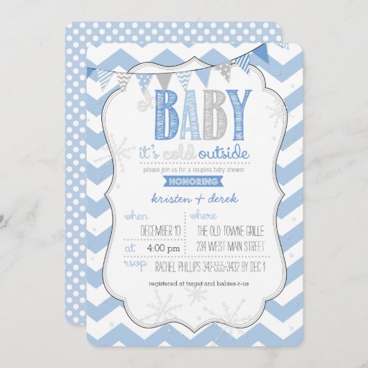 ベビーイッツコールドアウトサイドブルーカップルシャワー招待状 招待状 (正面/裏面)