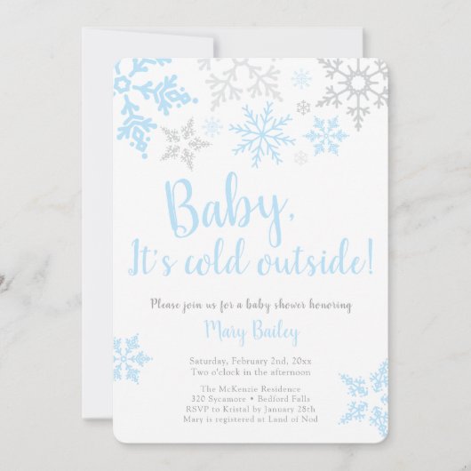 ベビーイッツコールドアウトサイドブルーボーイシャワー招待状 招待状 (正面)